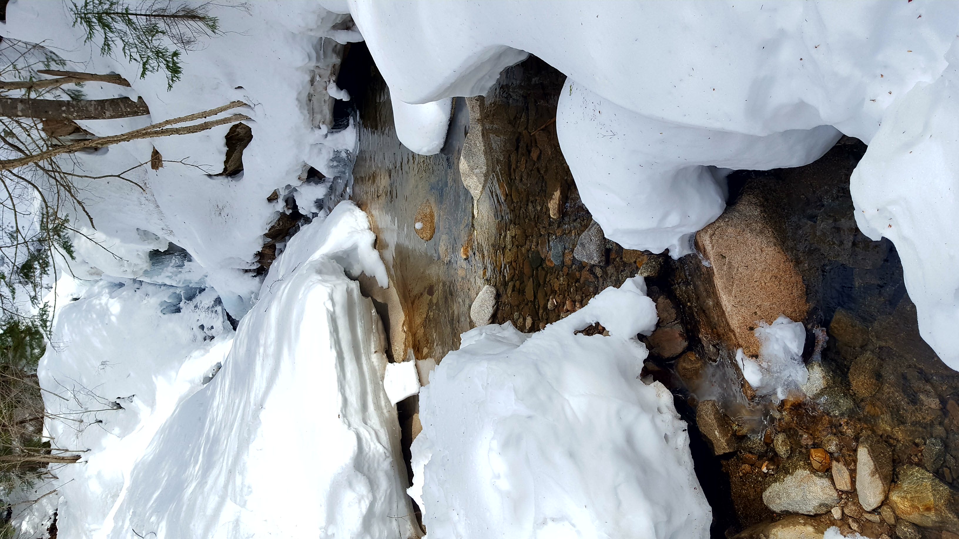 Falling waters trail stream in winter.