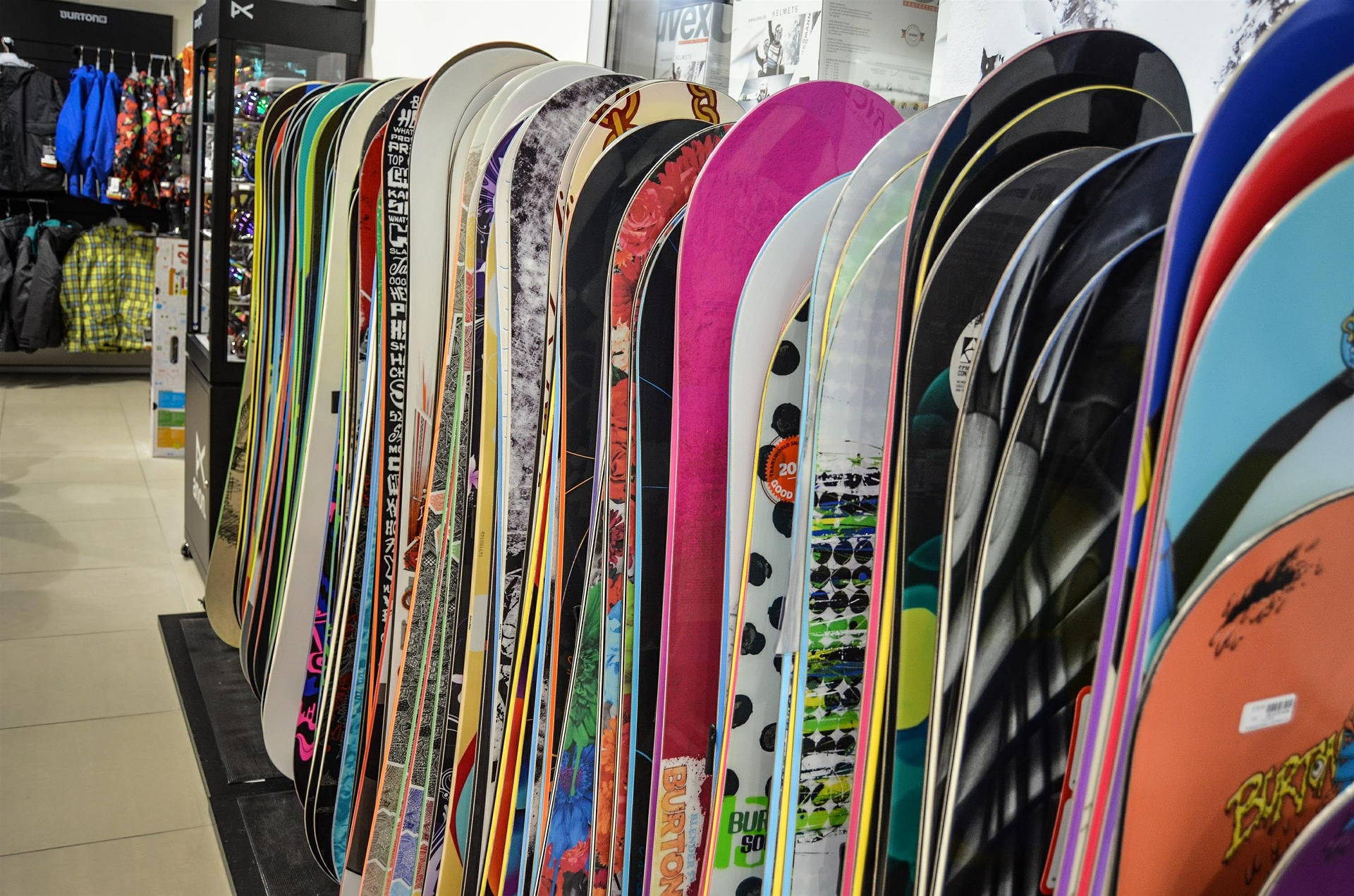 Snowboards on display