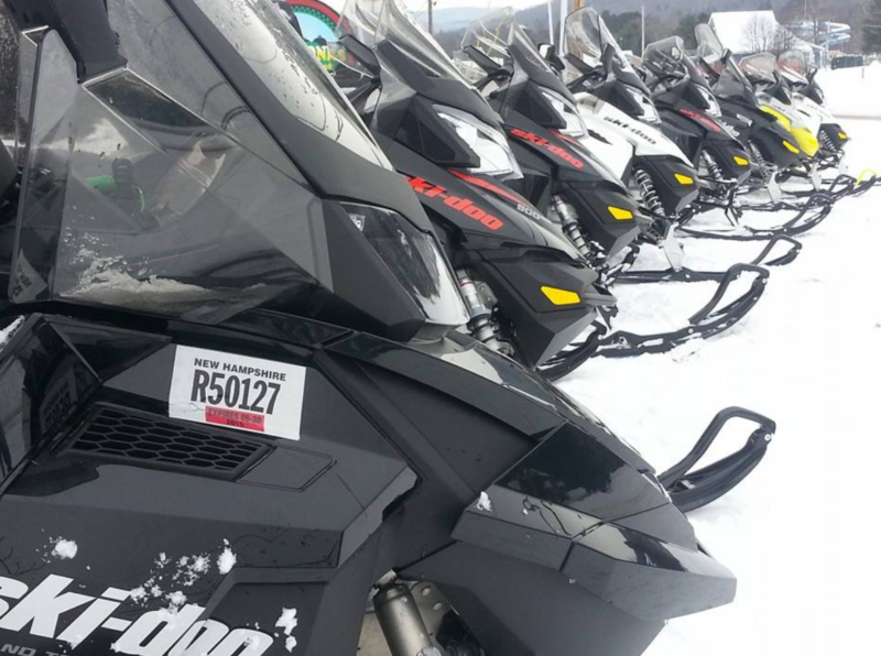 Lineup of snowmobiles